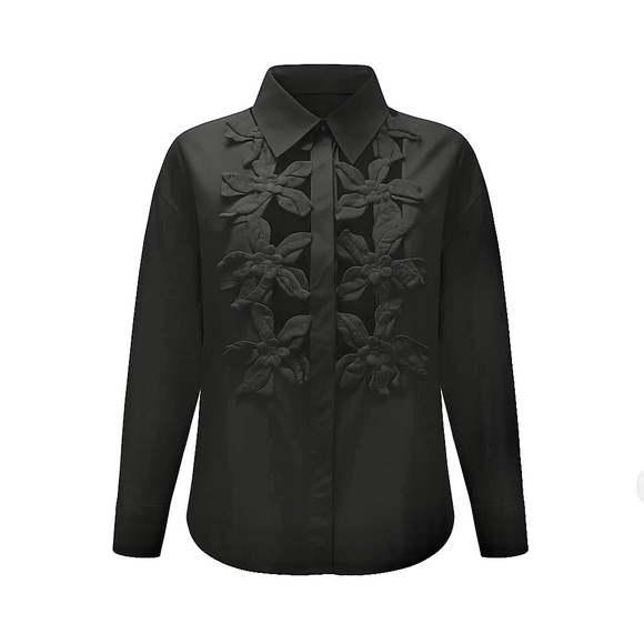 Miss Rosier Rosalie Black Floral Cut Out Shirt Small Quiet Luxury Elegance EUC - Picture 1 of 9
